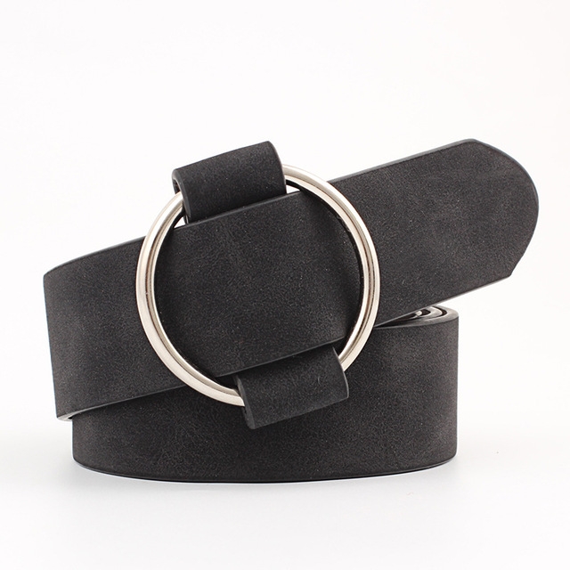 Casual Needleless Round Buckle Wide PU Leather Belt for Women, Belt Length:103cm(Black)