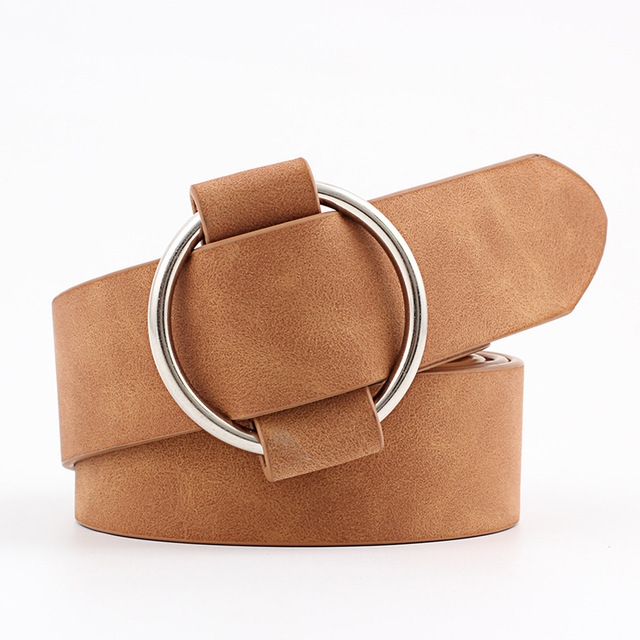 Casual Needleless Round Buckle Wide PU Leather Belt for Women, Belt Length:103cm(light tan)