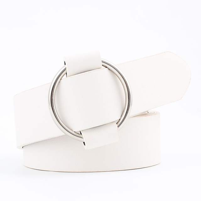 Casual Needleless Round Buckle Wide PU Leather Belt for Women, Belt Length:103cm(White)