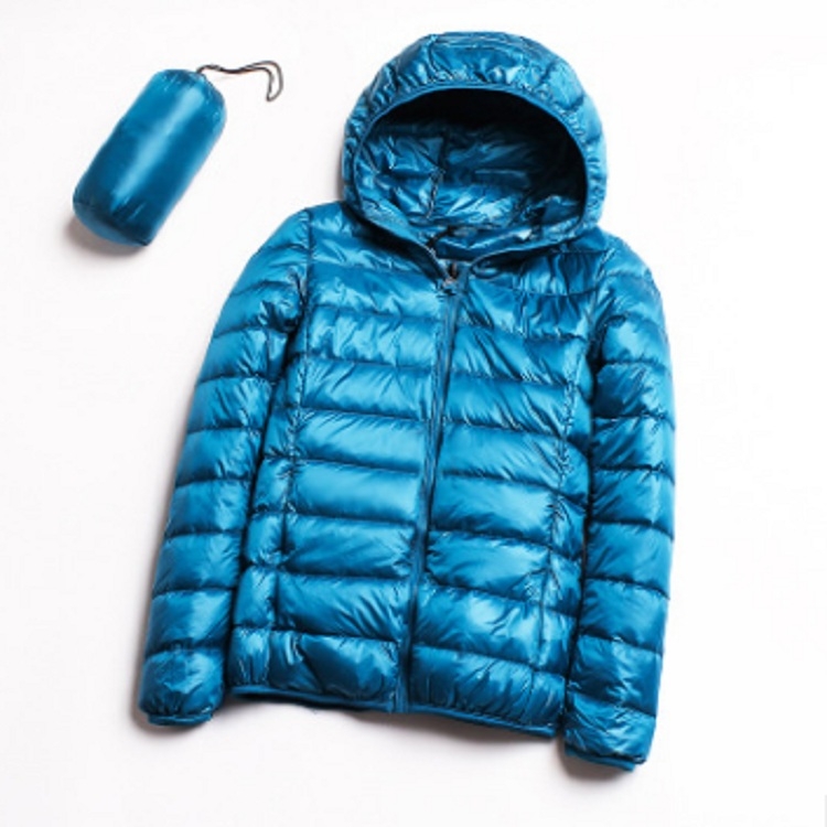 Casual Ultra Light White Duck Down Jacket Women Autumn Winter Warm Coat Hooded Parka, Size:L(Lake Blue)