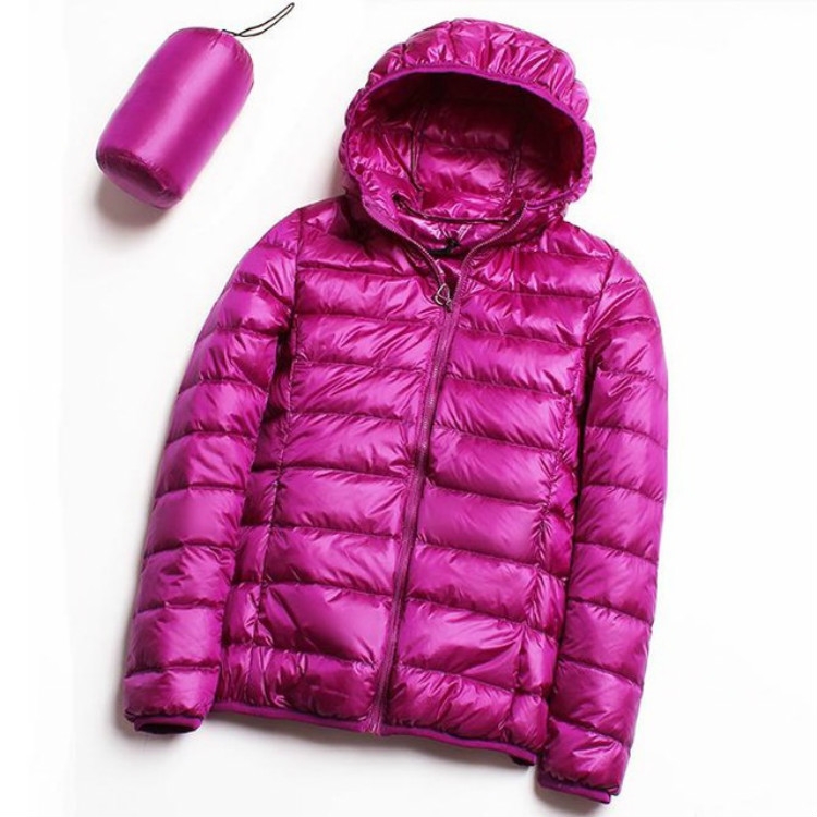 Casual Ultra Light White Duck Down Jacket Women Autumn Winter Warm Coat Hooded Parka, Size:L(Purple)