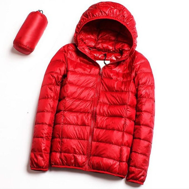 Casual Ultra Light White Duck Down Jacket Women Autumn Winter Warm Coat Hooded Parka, Size:M(Red)