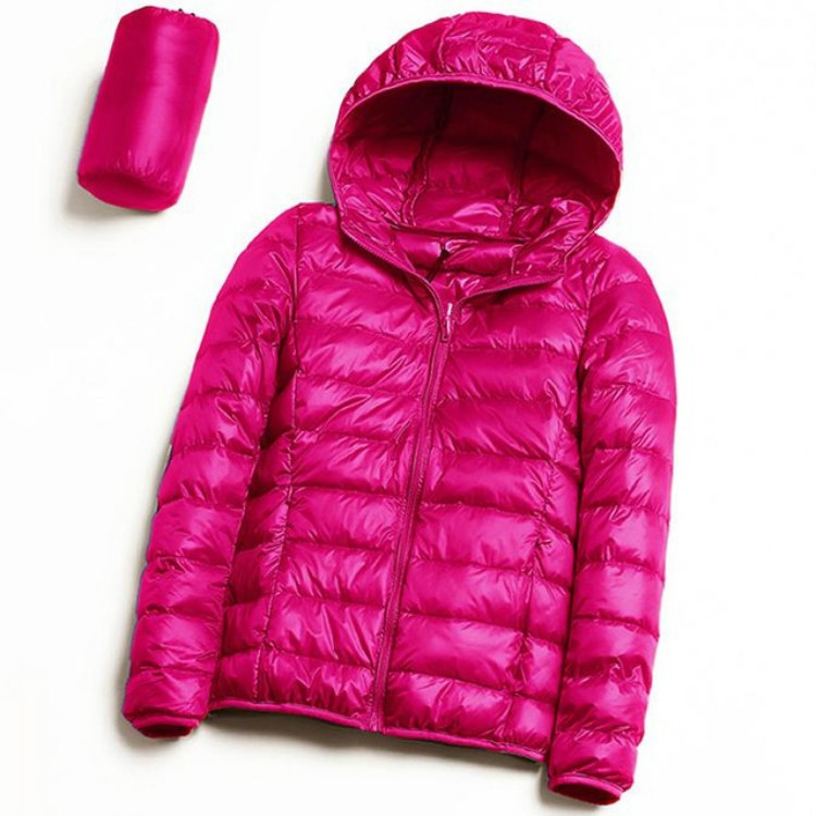 Casual Ultra Light White Duck Down Jacket Women Autumn Winter Warm Coat Hooded Parka, Size:M(Rose Red)