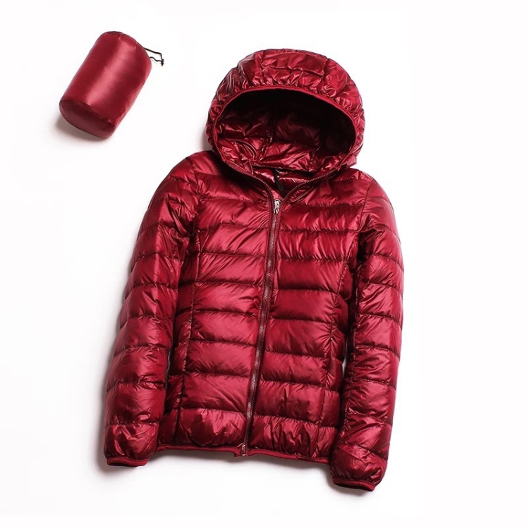 Casual Ultra Light White Duck Down Jacket Women Autumn Winter Warm Coat Hooded Parka, Size:M(Wine Red)