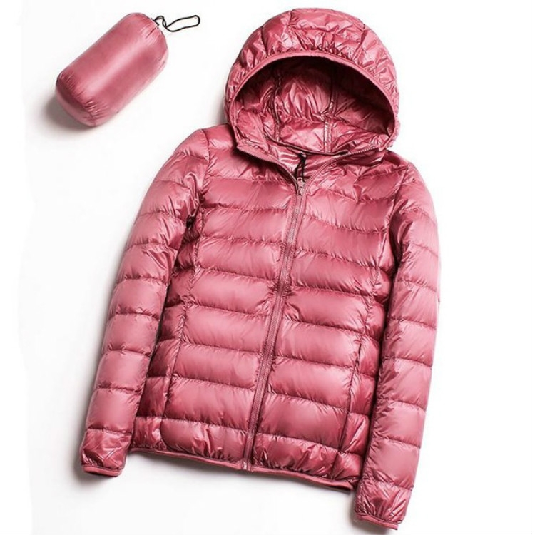 Casual Ultra Light White Duck Down Jacket Women Autumn Winter Warm Coat Hooded Parka, Size:XL(Pink)