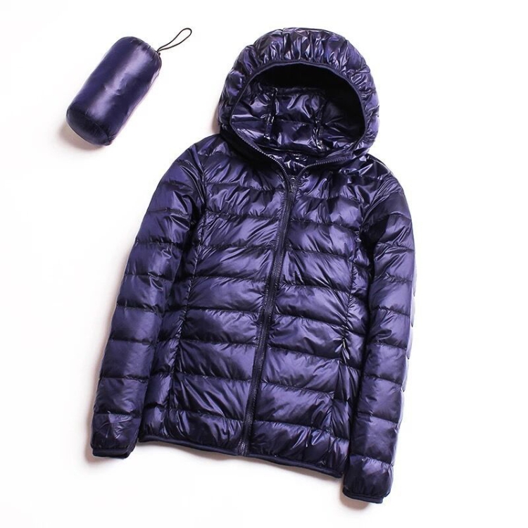 Casual Ultra Light White Duck Down Jacket Women Autumn Winter Warm Coat Hooded Parka, Size:XXXXL(Navy Blue)