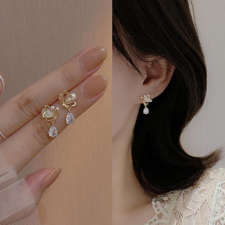 Cat Eyes Stone Butterfly Heart Earrings Water Drop Zircon Diamond Earrings