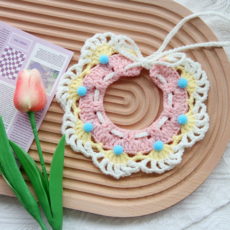 Cats Dog Cute Knitted Collar Woolen Collar Handmade Scarf For Photo Decoration, Style: Cherry Pink(S)