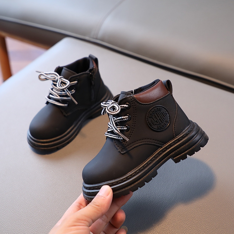 Children Martin Boots Leather Kids Shoes Boys Girls Casual Short Boots, Size: 27(Black)