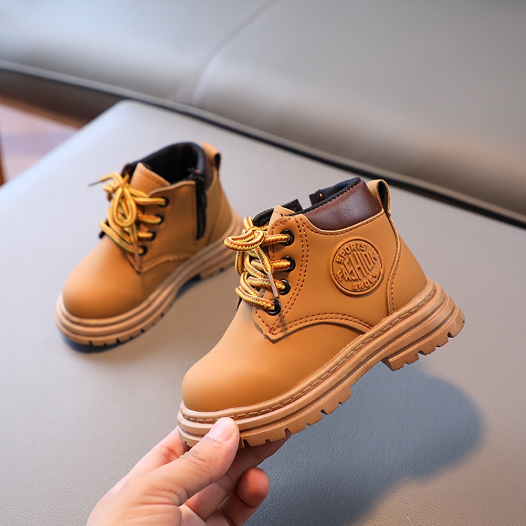 Children Martin Boots Leather Kids Shoes Boys Girls Casual Short Boots, Size: 29(Yellow)