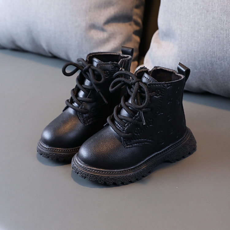 Children Martin Boots Padded Warm Leather Boots Simple Cotton Shoes, Size: 22(Black)