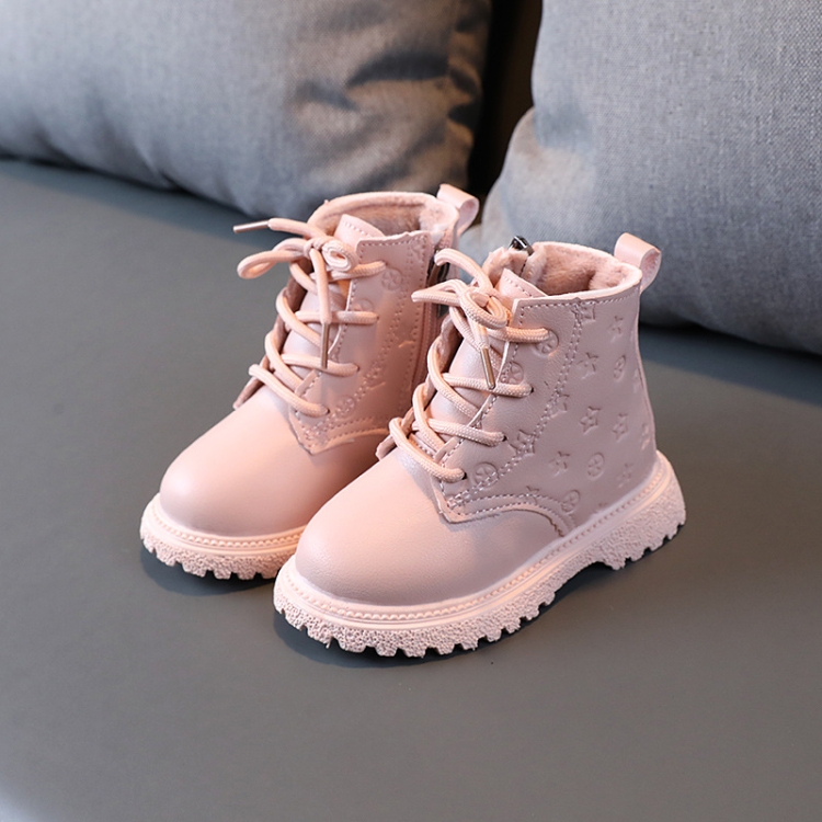Children Martin Boots Padded Warm Leather Boots Simple Cotton Shoes, Size: 26(Pink)