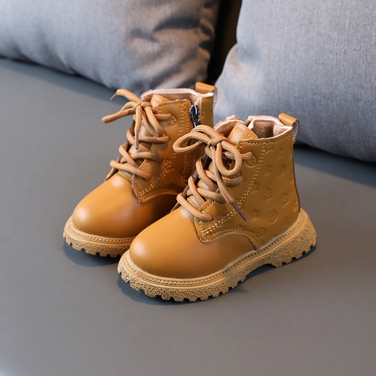 Children Martin Boots Padded Warm Leather Boots Simple Cotton Shoes, Size: 27(Yellow)