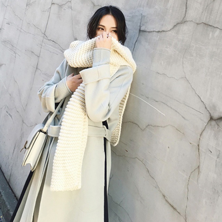 Coarse Wool Knitted Warm Scarf Women Winter Thick Solid Color Scarf, Length: 190cm(Beige)