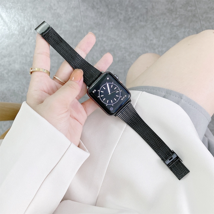 Color Matching Seven Beads Steel Watch Band For Apple Watch Series 9&8&7 41mm / SE 3&SE 2&6&SE&5&4 40mm / 3&2&1 38mm(Black)