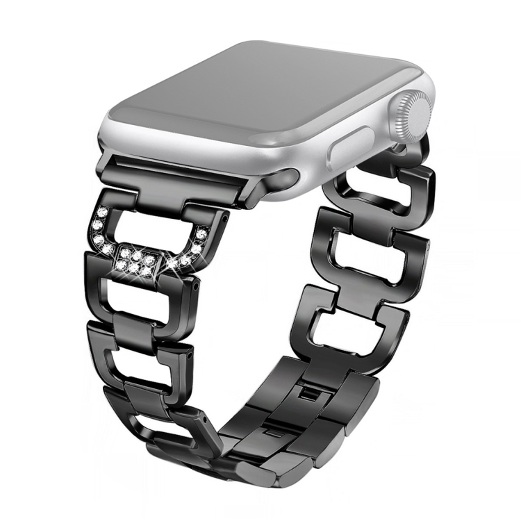 Colorful Diamond Stainless Steel Watch Band for Apple Watch Series 7 41mm / 6 & SE & 5 & 4 40mm / 3 & 2 & 1 38mm(Black)