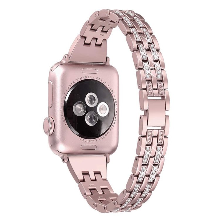 Colorful Diamond Stainless Steel Watch Band for Apple Watch Series 7 45mm / 6 & SE & 5 & 4 44mm / 3 & 2 & 1 42mm(Rose Gold)