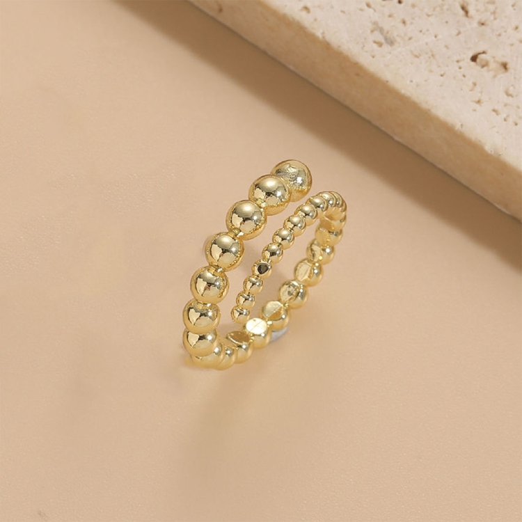 Copper Beaded Stitching Open Type Rings, Color: Glossy