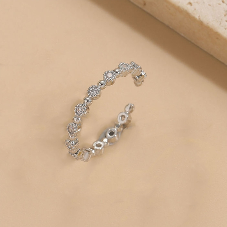 Copper Beaded Stitching Open Type Rings, Color: Platinum