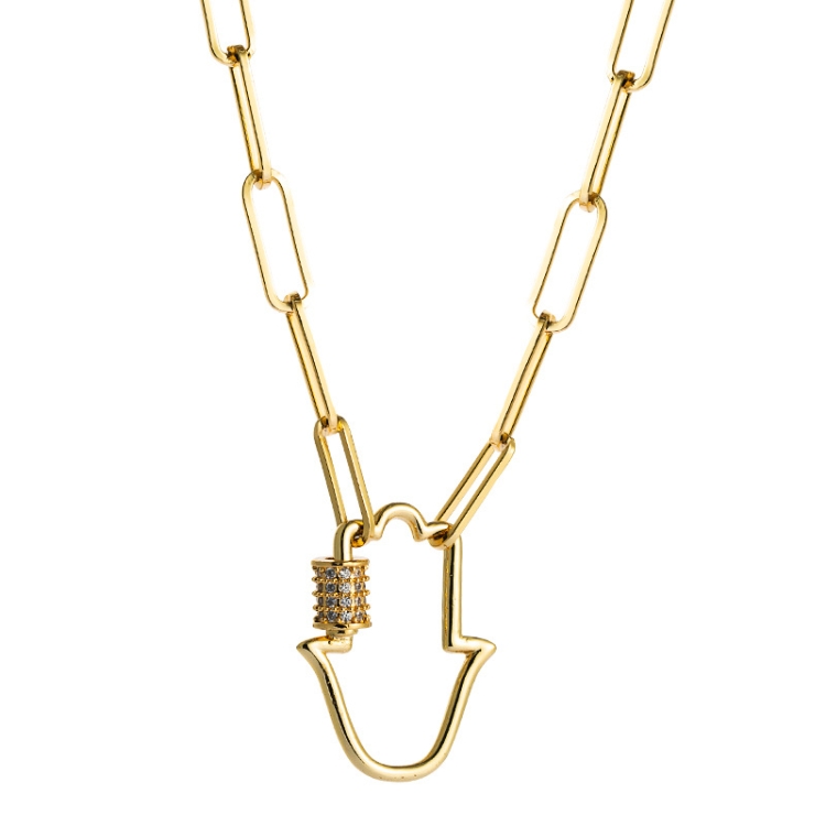 Copper Zircon Plated Real Gold Necklace Exquisite Clavicle Necklace(Palm)