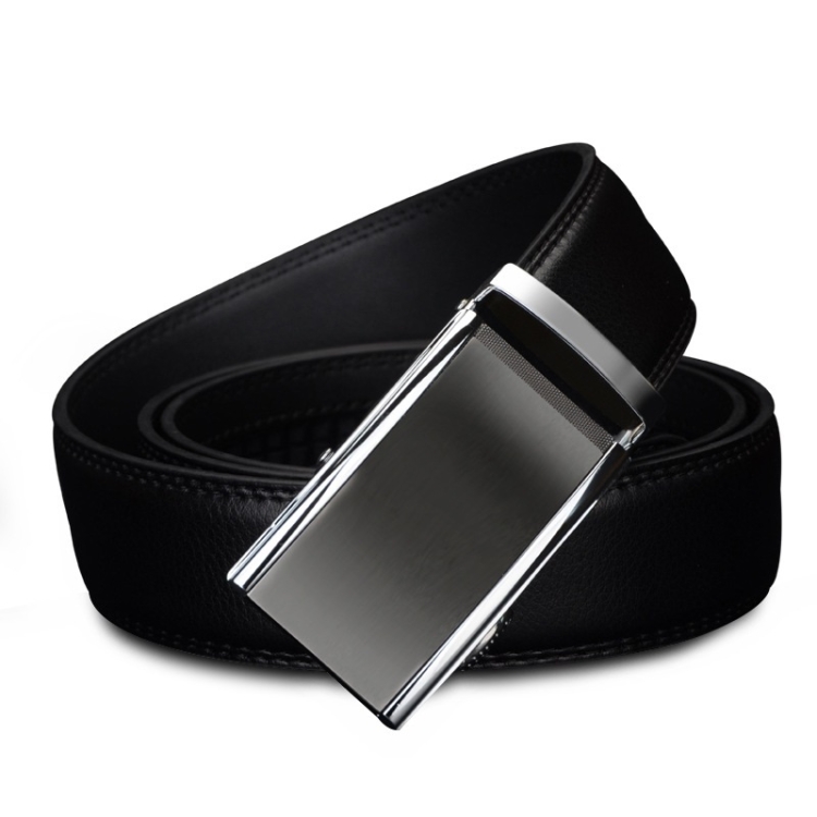 COWATHER CZ022 Men Two-Layer Leather Casual Business Automatic Buckle Belt, Length: 110cm(Black)