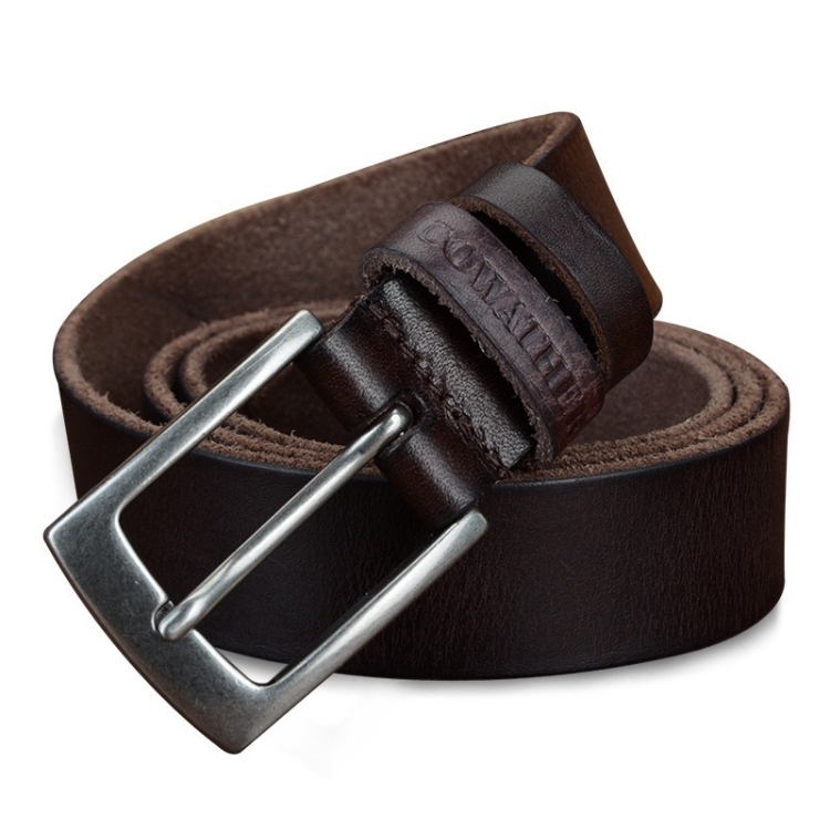 COWATHER XF018 Men Casual Business Pin Buckle Cowhide Belt, Length: 100cm(Coffee Color)