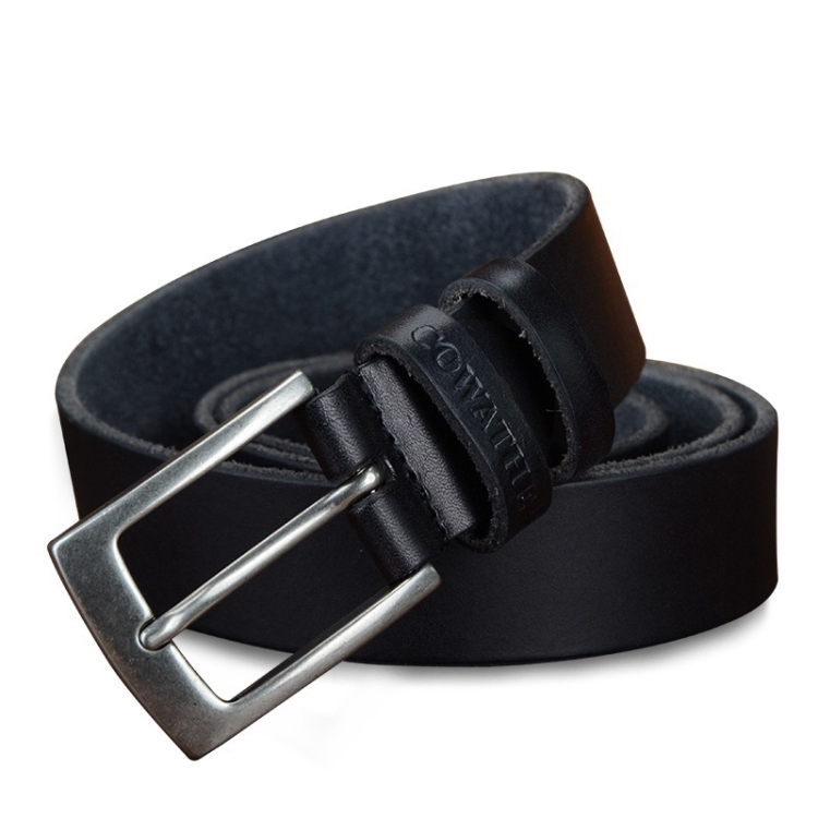 COWATHER XF018 Men Casual Business Pin Buckle Cowhide Belt, Length: 130cm(Black)