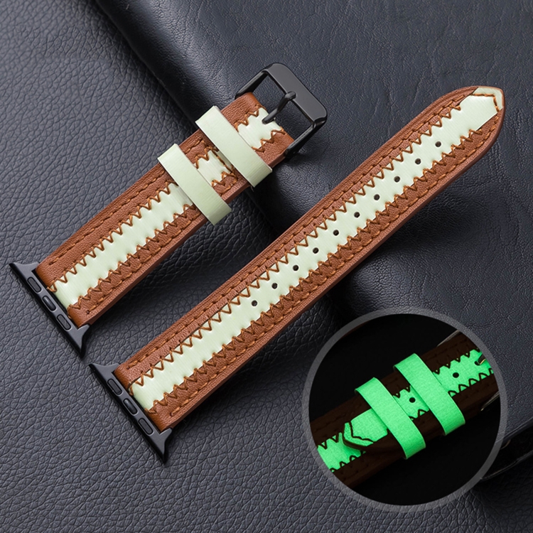 Cowhide Leather Luminous Watch Band For Apple Watch Series 7 45mm / 6 & SE & 5 & 4 44mm / 3 & 2 & 1 42mm(Brown)