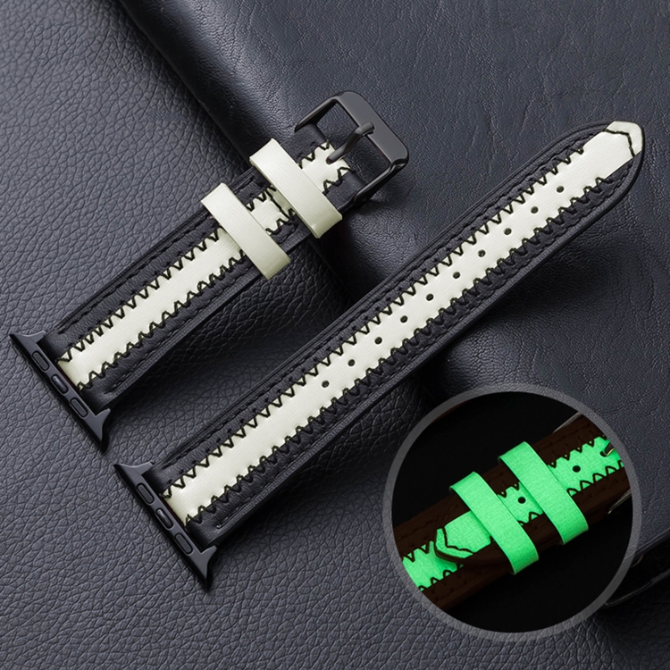 Cowhide Leather Luminous Watch Band For Apple Watch Series 9&8&7 41mm / SE 3&SE 2&6&SE&5&4 40mm / 3&2&1 38mm(Black)