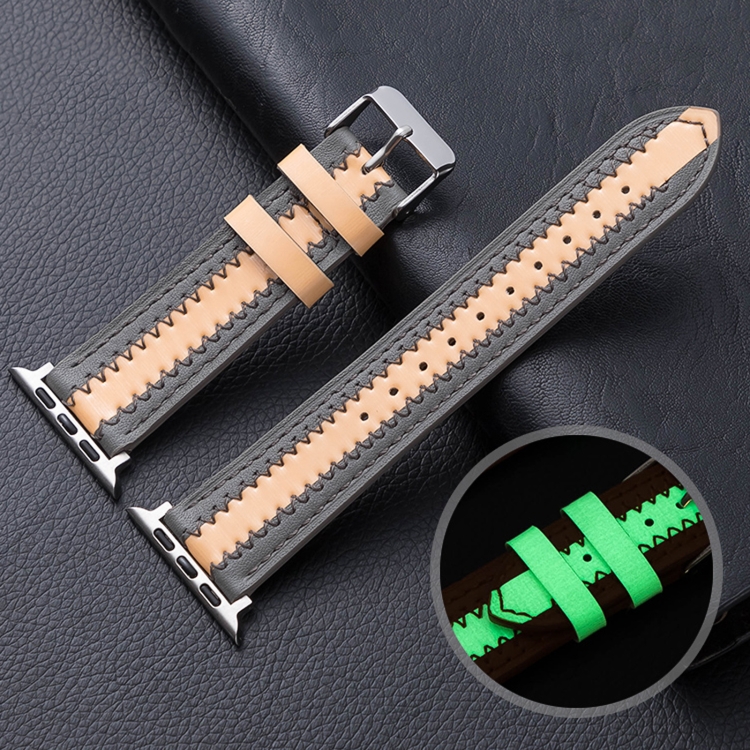 Cowhide Leather Luminous Watch Band For Apple Watch Series 9&8&7 41mm / SE 3&SE 2&6&SE&5&4 40mm / 3&2&1 38mm(Grey)