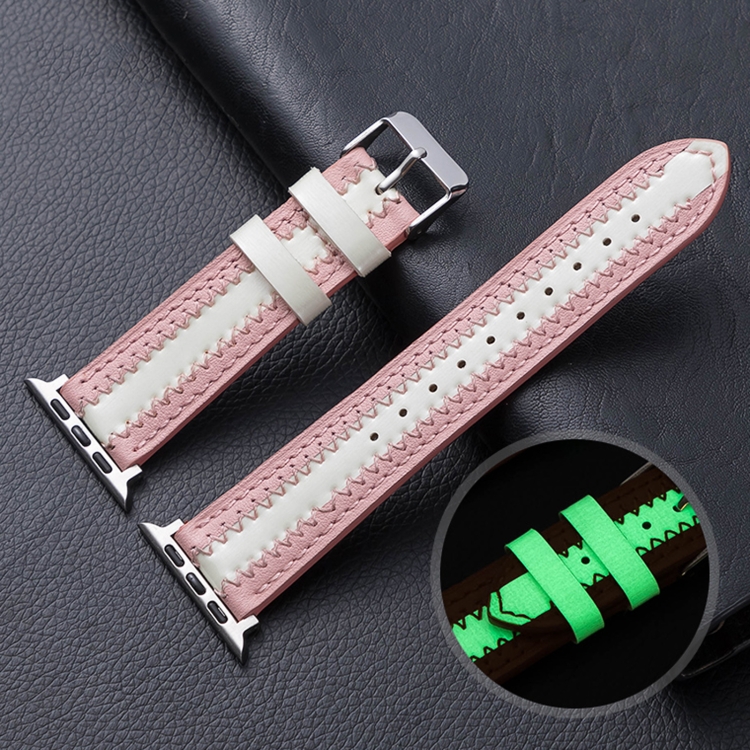 Cowhide Leather Luminous Watch Band For Apple Watch Series 9&8&7 41mm / SE 3&SE 2&6&SE&5&4 40mm / 3&2&1 38mm(Pink)