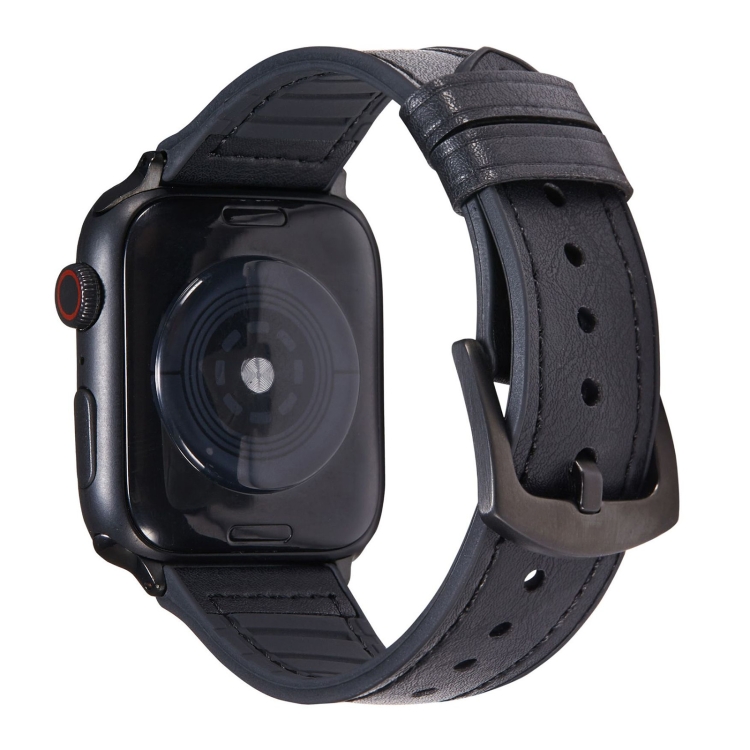 Crazy Horse Texture Leather Watch Band For Apple Watch Series 9&8&7 41mm / SE 3&SE 2&6&SE&5&4 40mm / 3&2&1 38mm(Black)