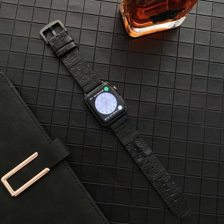Crocodile and Ostrich Embossed Genuine Leather Watch Band Watch Band For Apple Watch Series 9&8&7 41mm / SE 3&SE 2&6&SE&5&4 40mm / 3&2&1 38mm(Black)