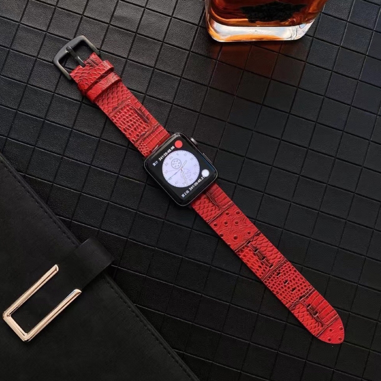 Crocodile and Ostrich Embossed Genuine Leather Watch Band Watch Band For Apple Watch Series 9&8&7 41mm / SE 3&SE 2&6&SE&5&4 40mm / 3&2&1 38mm(Red)