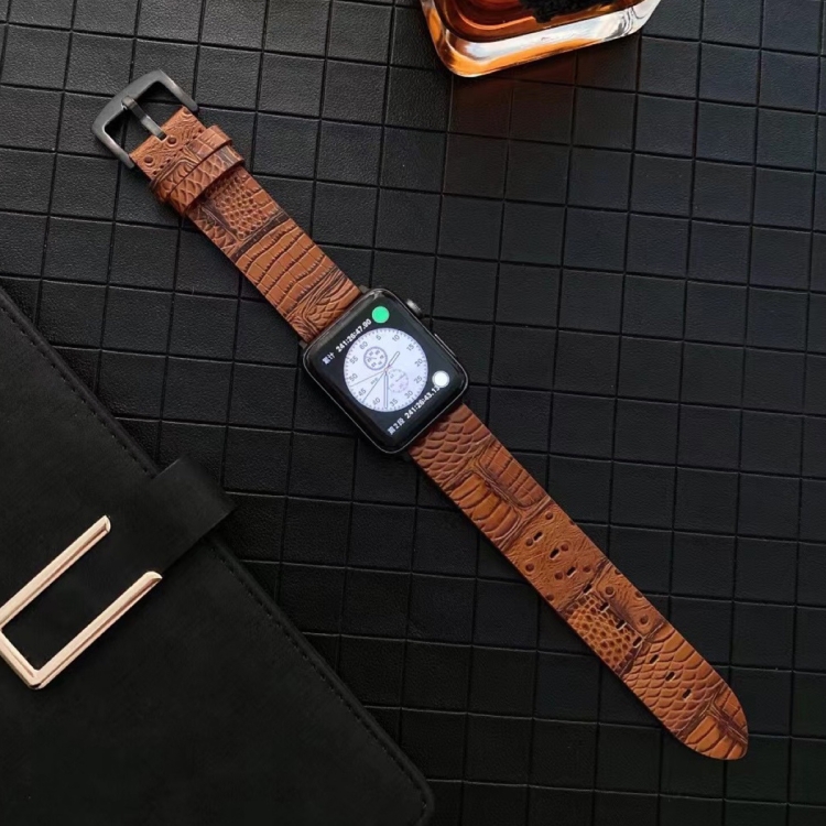 Crocodile and Ostrich Embossed Genuine Leather Watch Band Watch Band For Apple Watch Ultra 49mm&Watch Ultra 2 49mm / Series 9&8&7 45mm / SE 3&SE 2&6&SE&5&4 44mm / 3&2&1 42mm(Brown)