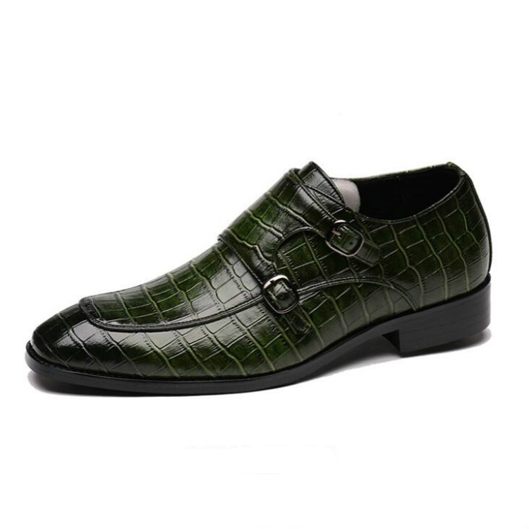 Crocodile Pattern Business Flat Bottom Leather Formal Shoes, Size:40(Green)