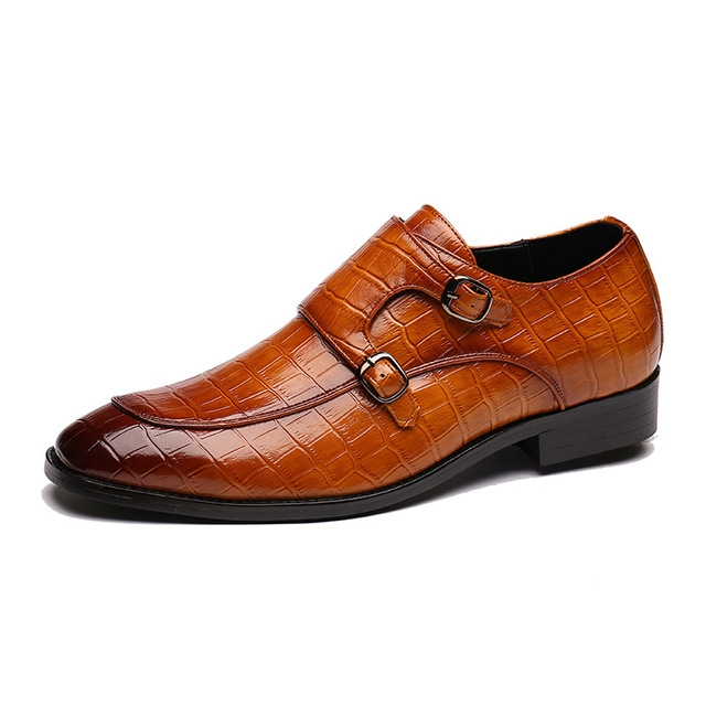 Crocodile Pattern Business Flat Bottom Leather Formal Shoes, Size:40(Yellow)