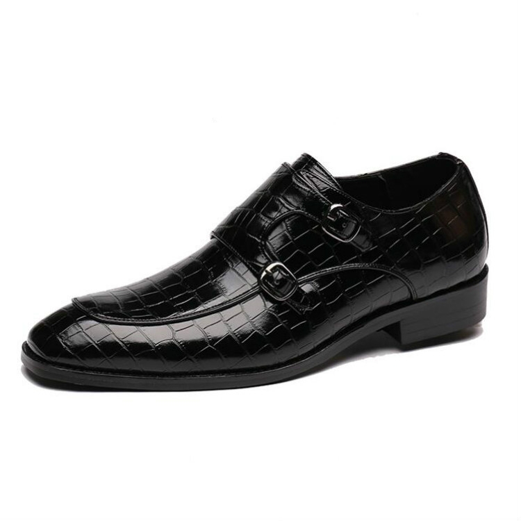 Crocodile Pattern Business Flat Bottom Leather Formal Shoes, Size:42(Black)