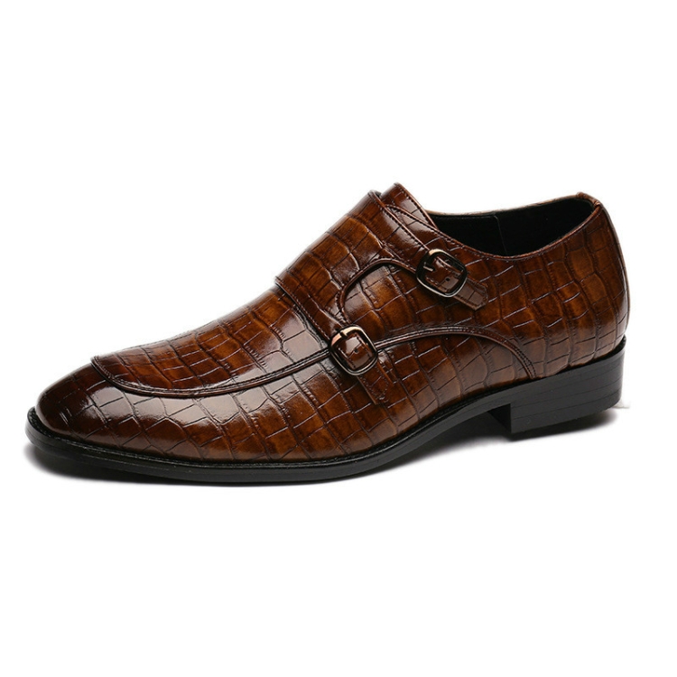 Crocodile Pattern Business Flat Bottom Leather Formal Shoes, Size:45(Brown)