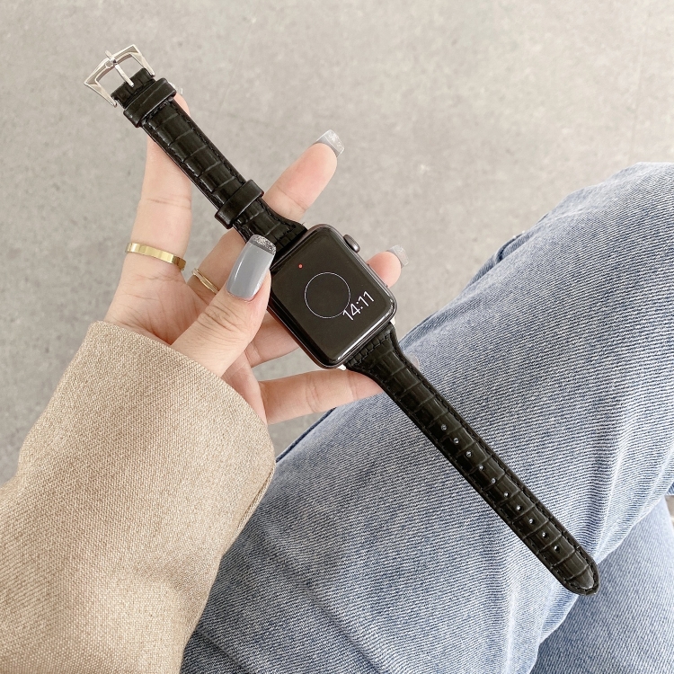 Crocodile Texture Leather Watch Band For Apple Watch Series 9&8&7 41mm / SE 3&SE 2&6&SE&5&4 40mm / 3&2&1 38mm(Black)