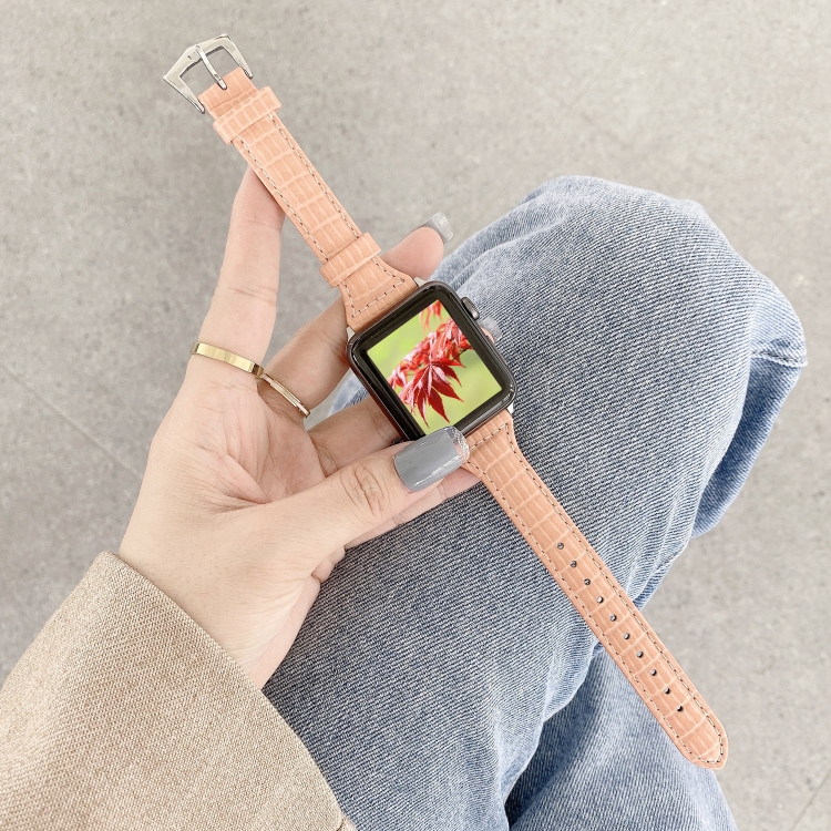 Crocodile Texture Leather Watch Band For Apple Watch Series 9&8&7 41mm / SE 3&SE 2&6&SE&5&4 40mm / 3&2&1 38mm(Pink)