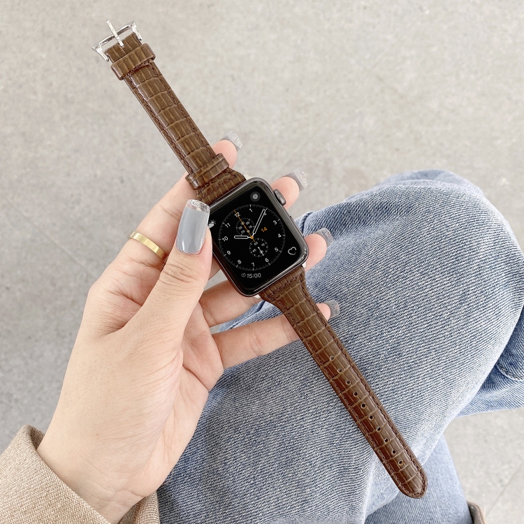Crocodile Texture Leather Watch Band For Apple Watch Series 9&8&7 41mm / SE 3&SE 2&6&SE&5&4 40mm / 3&2&1 38mm(Warm Brown)