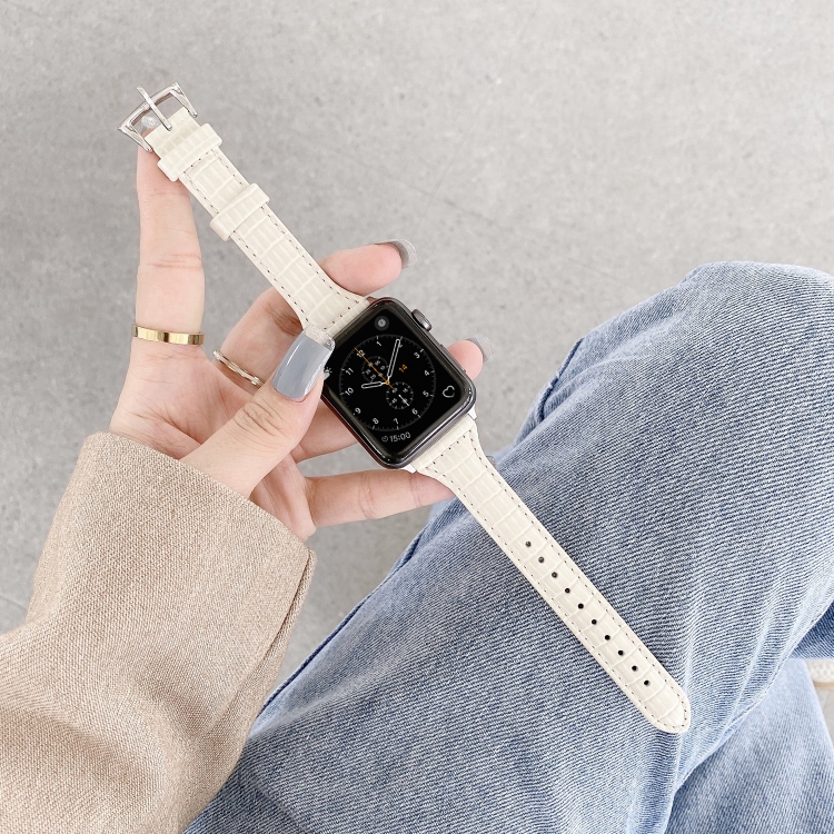 Crocodile Texture Leather Watch Band For Apple Watch Ultra 49mm&Watch Ultra 2 49mm / Series 9&8&7 45mm / SE 3&SE 2&6&SE&5&4 44mm / 3&2&1 42mm(Milky White)