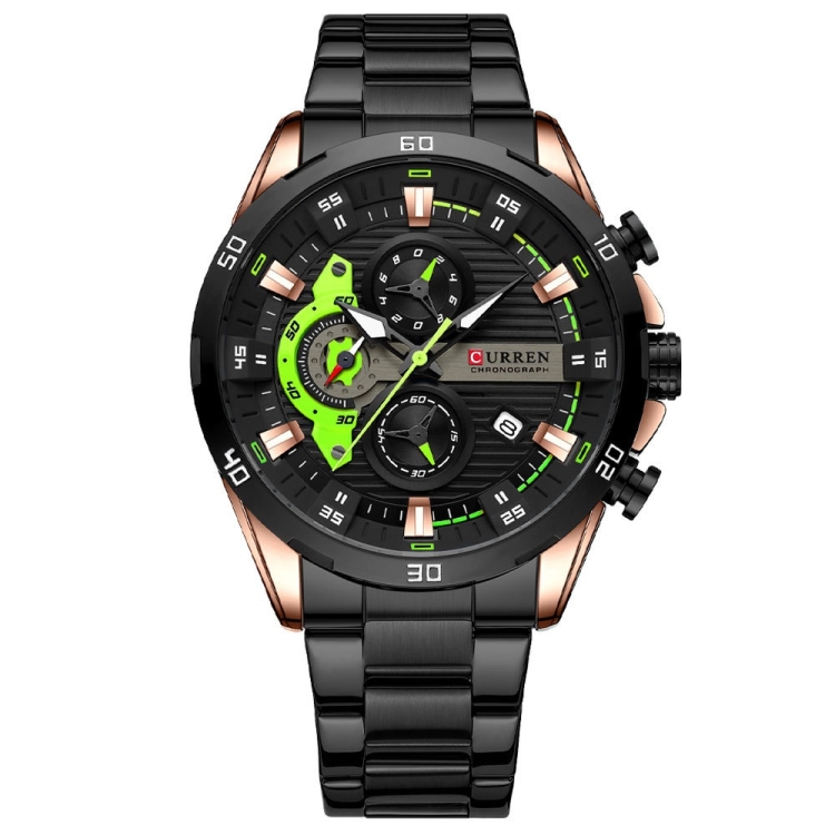 Curren 8402 Calendar Six-Hand Steel Strap Business Quartz Watch, Color: Rose Shell Black