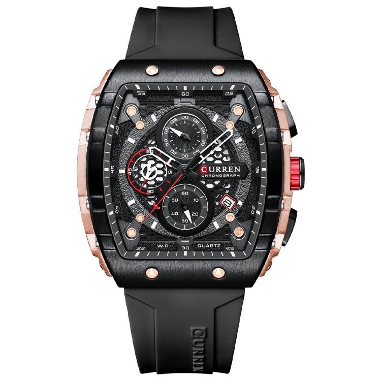 Curren 8442 Sport Six-Hand Silicone Strap Men Quartz Watch, Color: Rose Shell Black