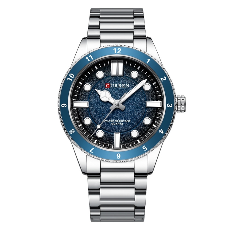 Curren 8450 Business Sports Steel Strap Men Quartz Watch, Color: White Shell Blue