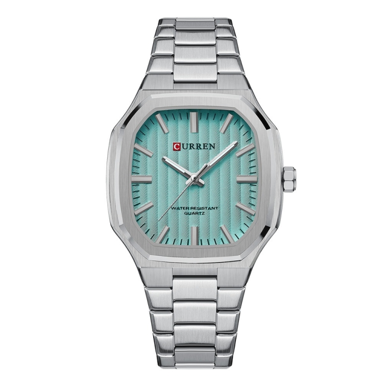 Curren 8458 Business Steel Strap Men Quartz Watch, Color: White Shell Light Green
