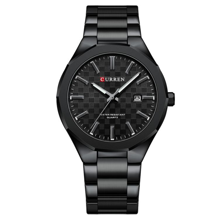 Curren Business Steel Band Calendar Men Quartz Watch(Black)