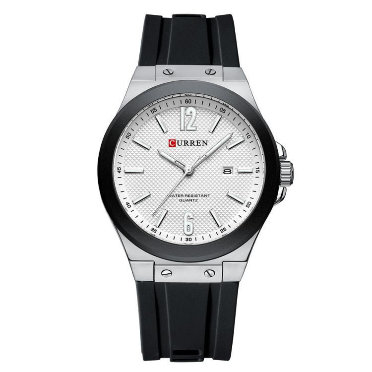 Curren Calendar Silicone Strap Casual Men Watch, Color: White