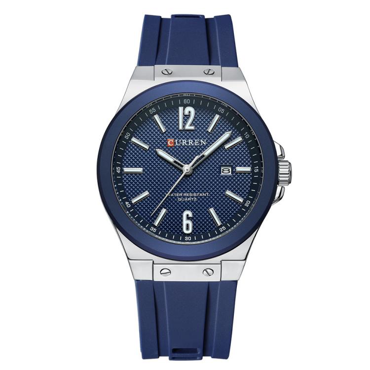 Curren Calendar Silicone Strap Casual Men Watch, Color: White Blue